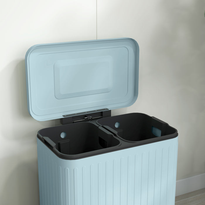 2 x 20L Double Rubbish Bin, Pedal Bin with Soft-Close Lid, Light Green