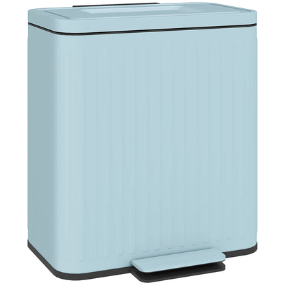 2 x 20L Double Rubbish Bin, Pedal Bin with Soft-Close Lid, Light Green