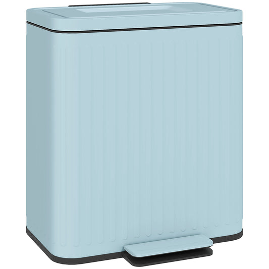 2 x 20L Double Rubbish Bin, Pedal Bin with Soft-Close Lid, Light Green