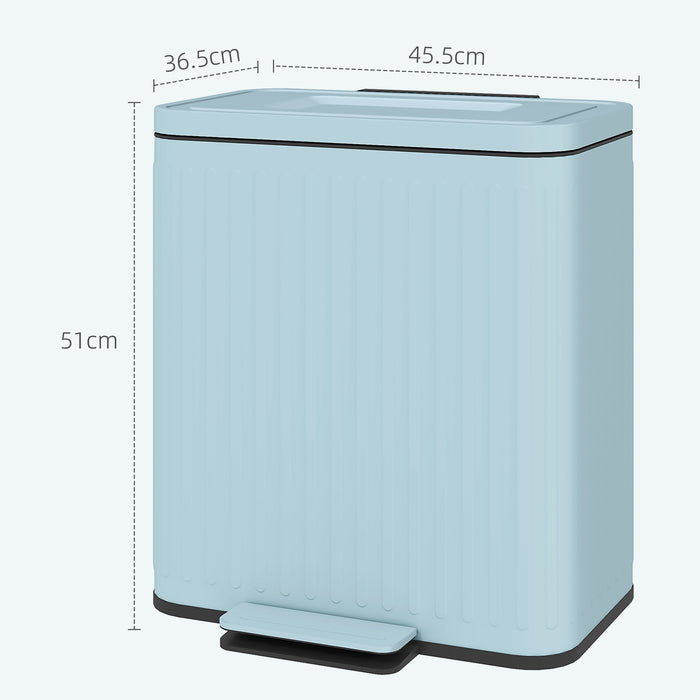 2 x 20L Double Rubbish Bin, Pedal Bin with Soft-Close Lid, Light Green