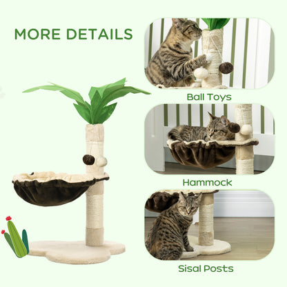68cm Cat Tower Palm Tree Shaped Cat Tree w/ Hammock - Beige