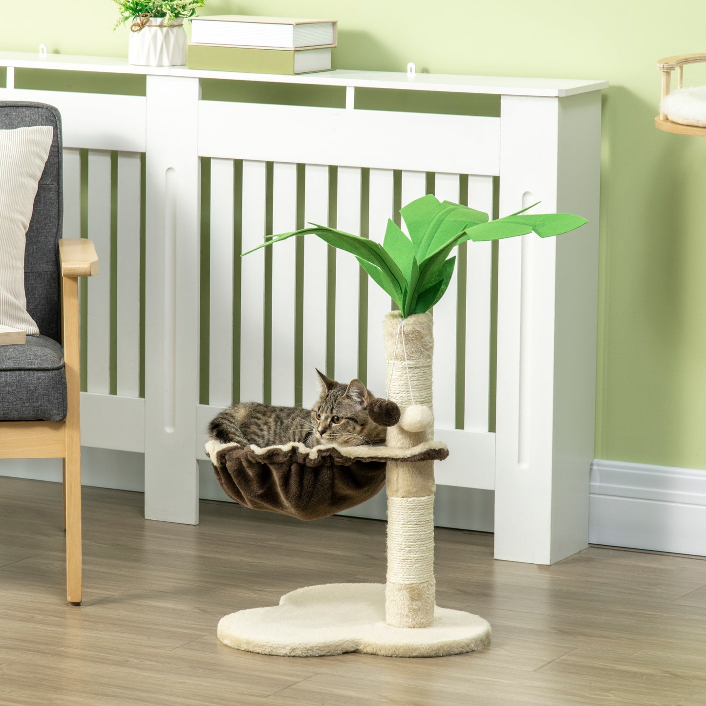 68cm Cat Tower Palm Tree Shaped Cat Tree w/ Hammock - Beige