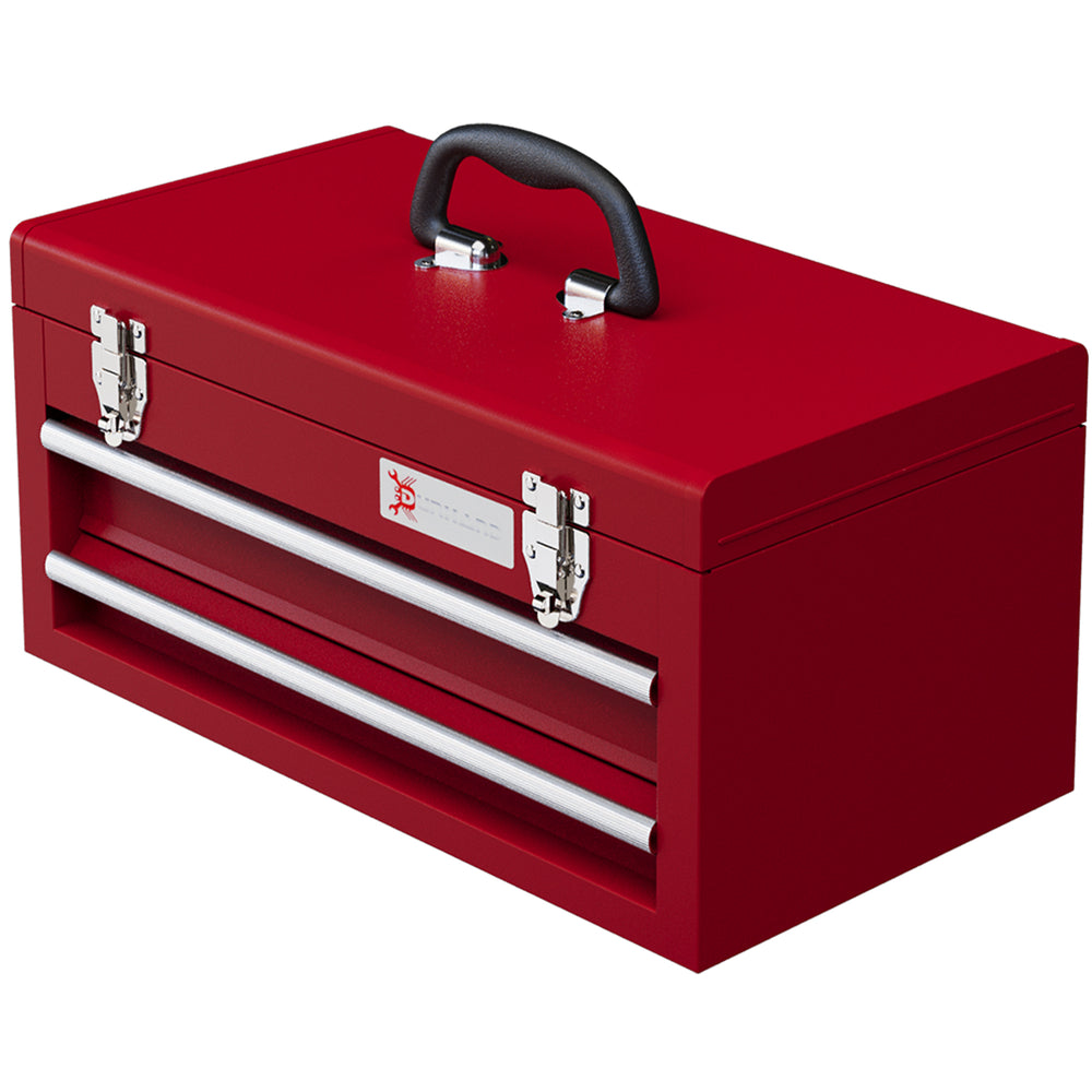 DURHAND Lockable Metal Tool Box, 2 Drawer Tool Chest with Latches, Handle, Ball Bearing Runners, Red