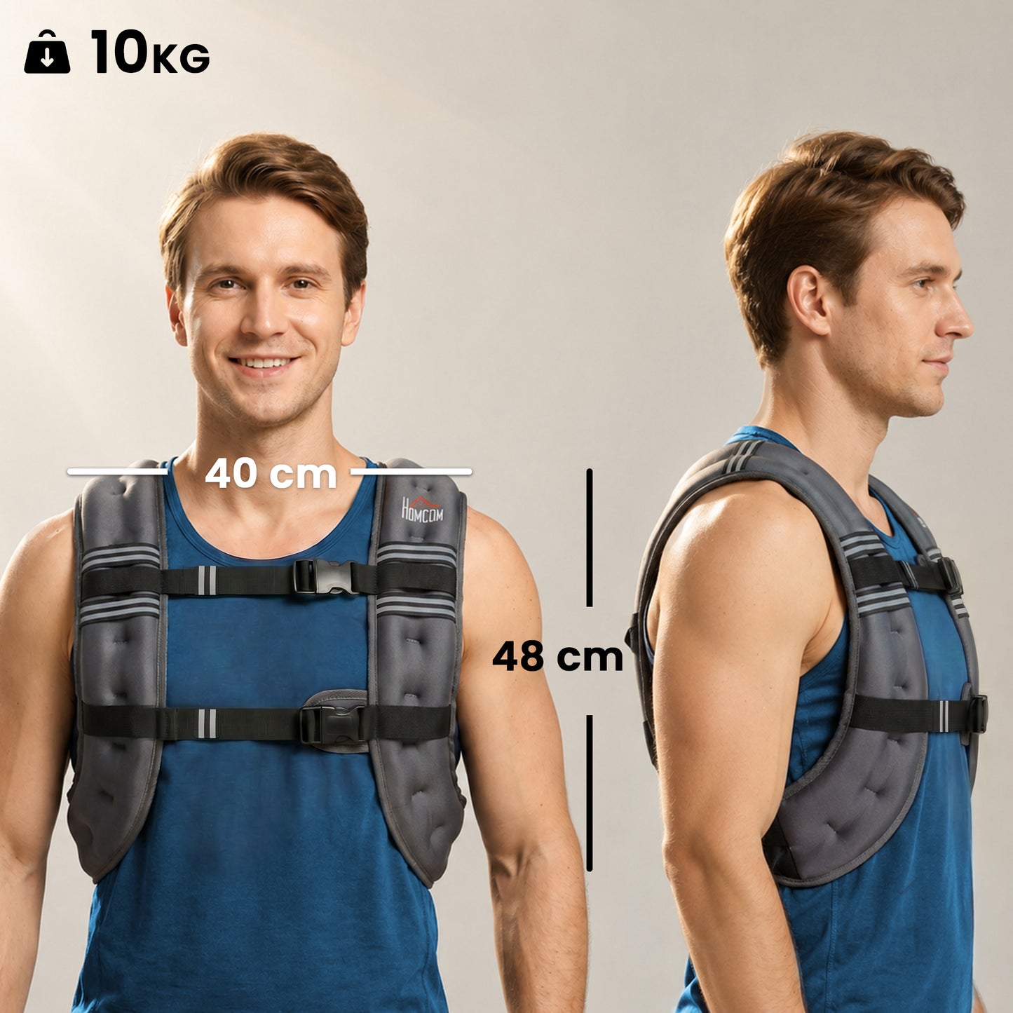 10KG Weighted Vest with Adjustable Straps, Pocket, Reflective Strips