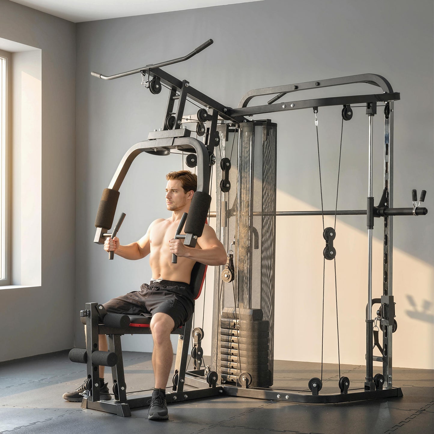 Home Gym Smith Machine with 65kg Weight Stack