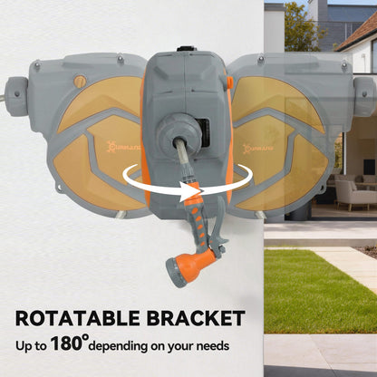 DURHAND 10m Garden Hose Reel Wall Mounted Auto Rewind with 7 Patterns Spray Nozzle, Includes Wall Fixings, Dark Grey and Orange