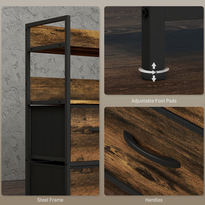 Bedroom Chest of Drawers 5 Drawer Dresser w/ Shelves, Rustic Brown