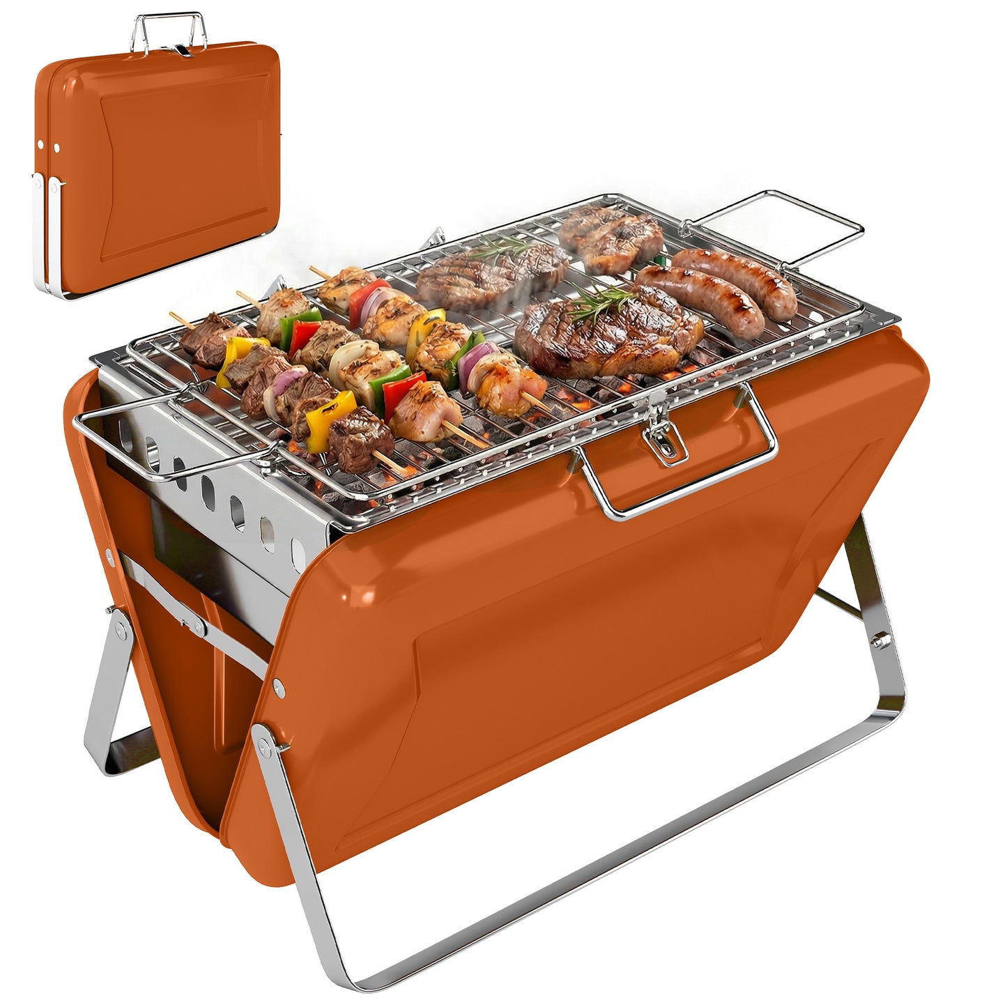 Charcoal BBQ Grill Portable with Tilting Grate Orange