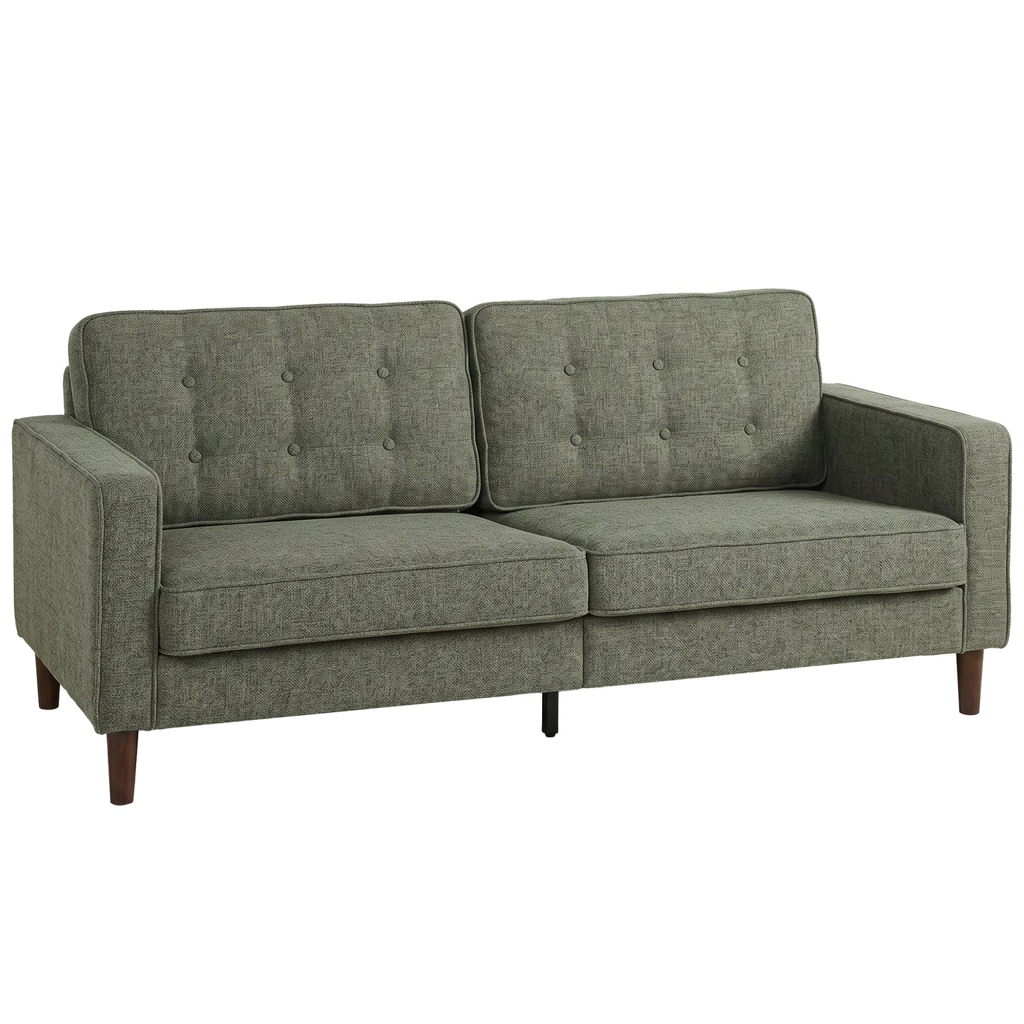 3 Seater Sofa, Upholstered Small Couch for Bedroom, Modern Futon Sofa Settee with Padded Cushion, Button Tufting and Wood Legs for Living Room, Green