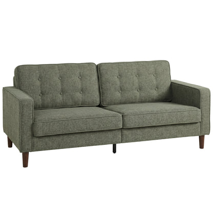 3 Seater Sofa, Velvet-Feel Fabric Upholstered Small Couch for Bedroom, Modern Sofa Settee with Padded Cushion, Button Tufting and Wood Legs for Living Room, Green