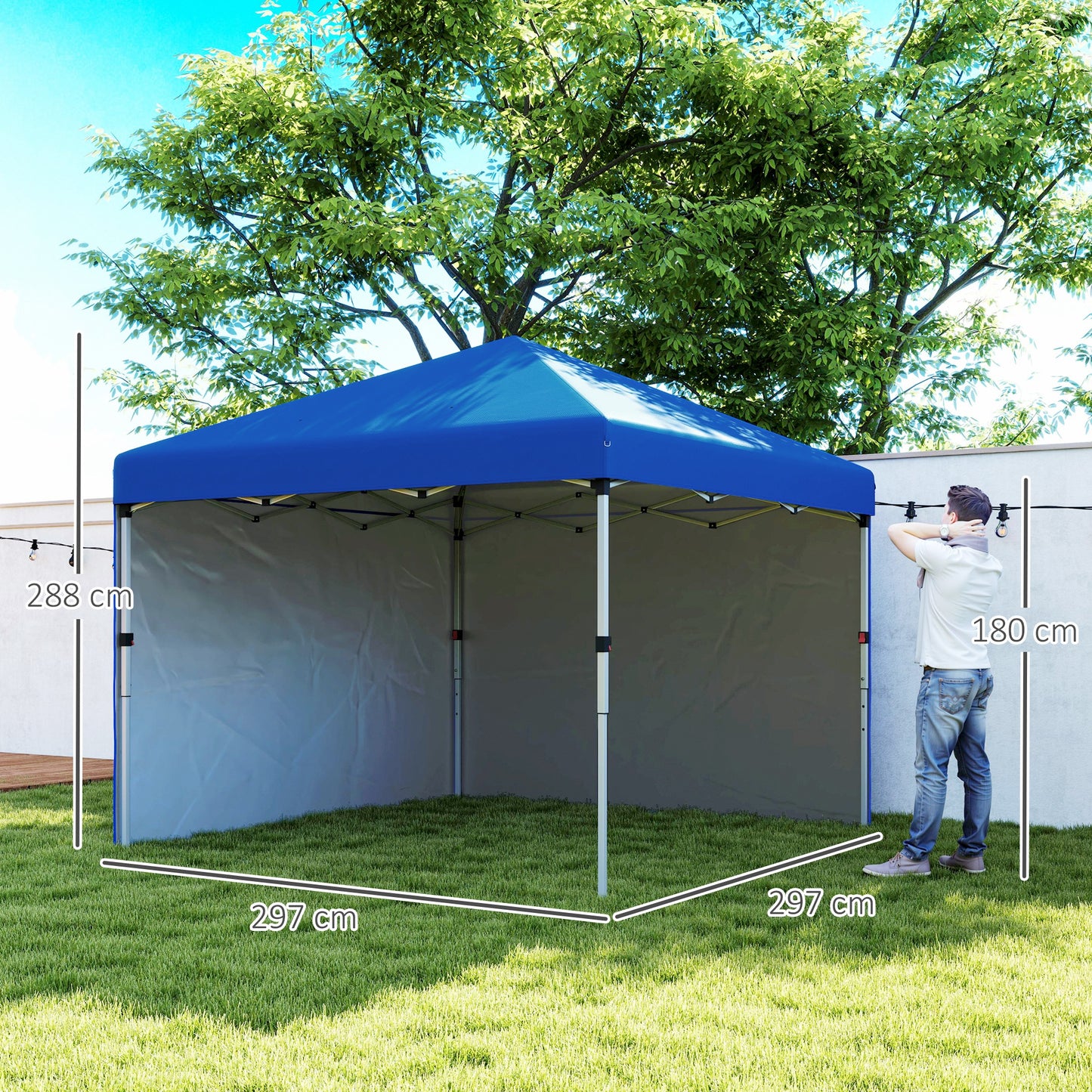 3x3 (M) Pop Up Gazebo Party Tent w/ 2 Sidewalls, Weight Bags Blue