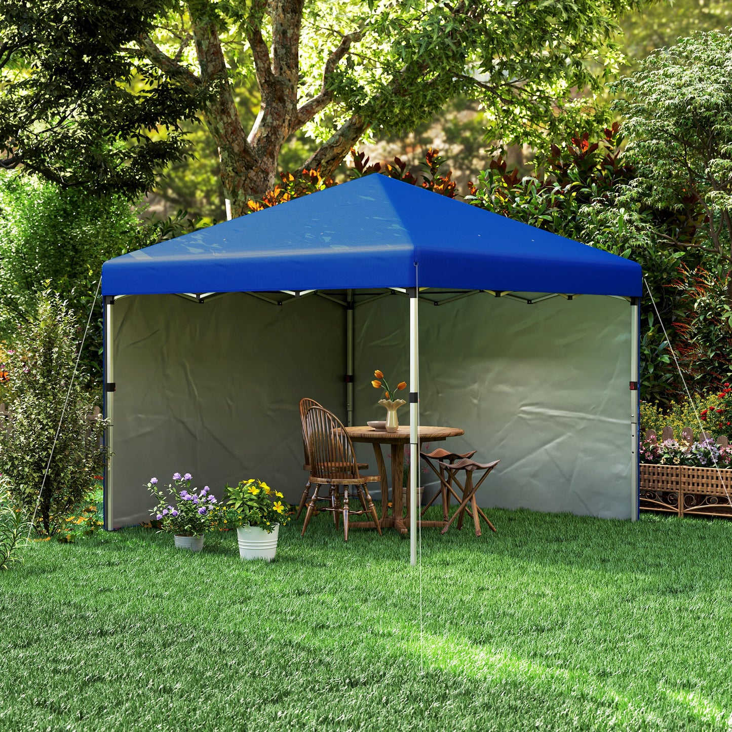 3x3 (M) Pop Up Gazebo Party Tent w/ 2 Sidewalls, Weight Bags Blue