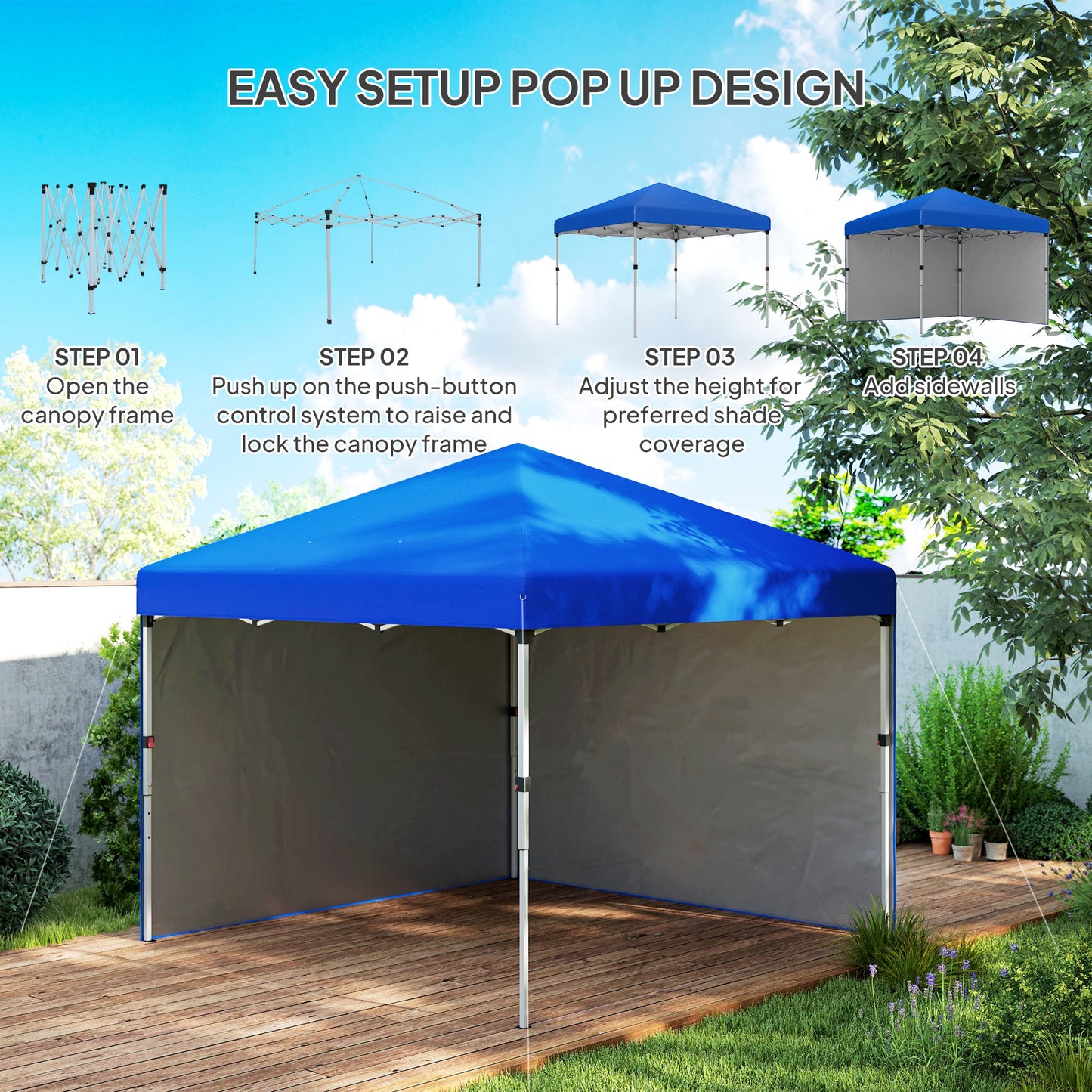 3x3 (M) Pop Up Gazebo Party Tent w/ 2 Sidewalls, Weight Bags Blue