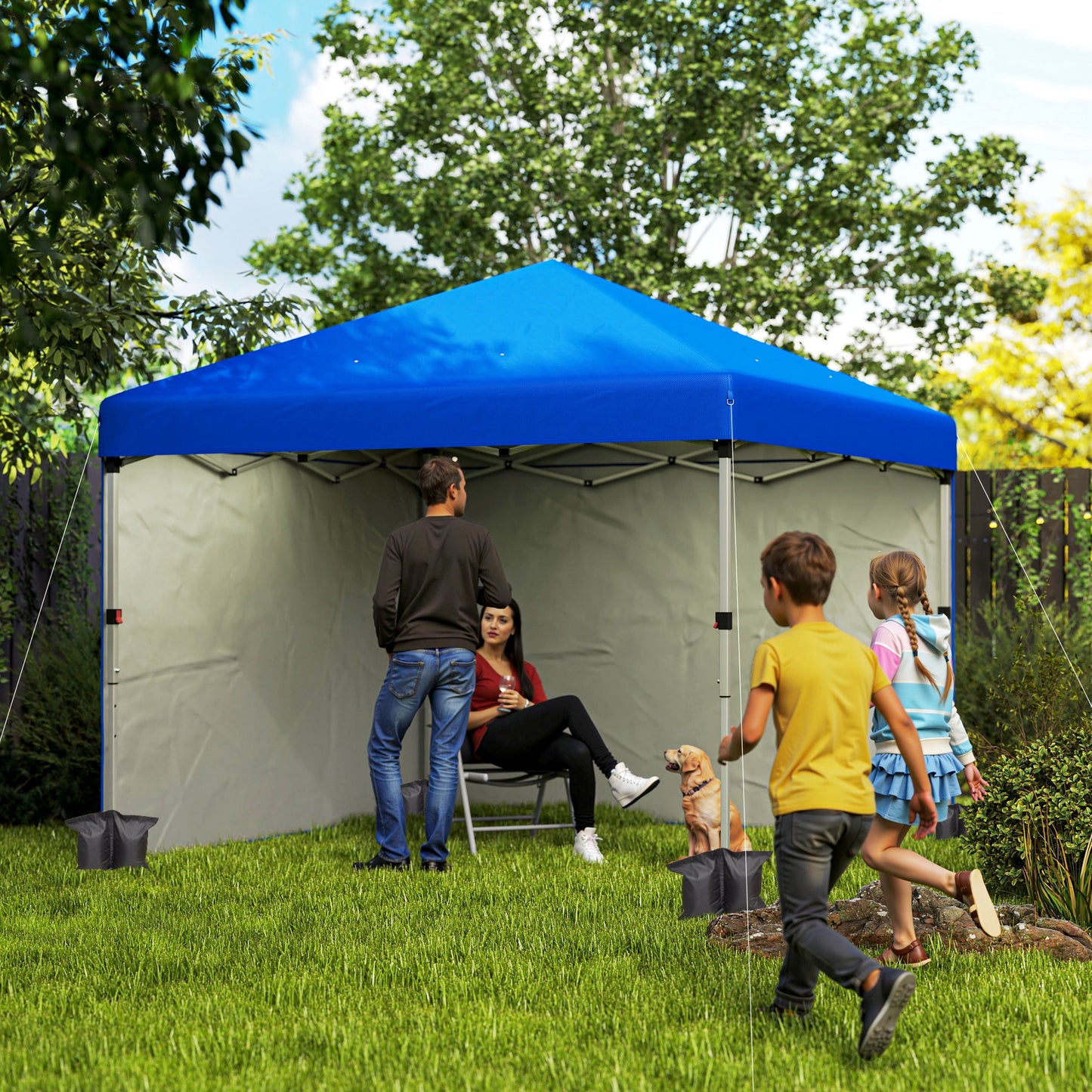 3x3 (M) Pop Up Gazebo Party Tent w/ 2 Sidewalls, Weight Bags Blue