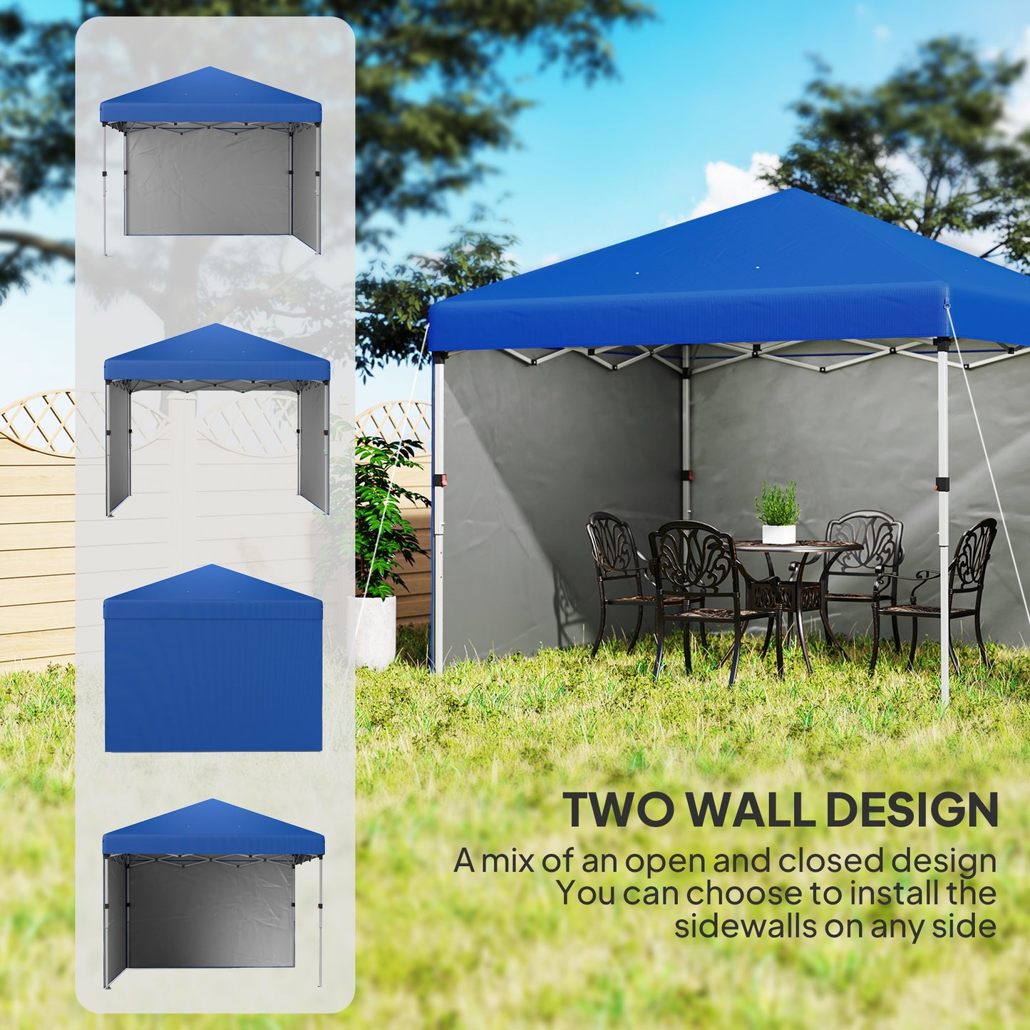 3x3 (M) Pop Up Gazebo Party Tent w/ 2 Sidewalls, Weight Bags Blue