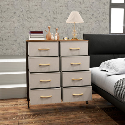 8 Drawer Fabric Chest of Drawers w/ Wooden Top for Hallway Cream