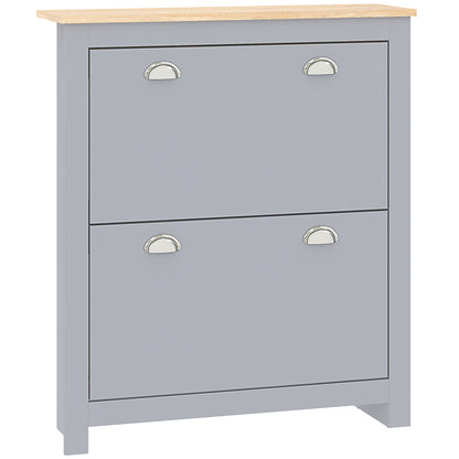 2 Drawer Shoe Cabinet Narrow Shoe Cupboard with Flip Doors, Grey