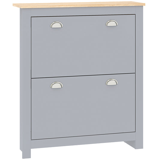 2 Drawer Shoe Cabinet Narrow Shoe Cupboard with Flip Doors, Grey