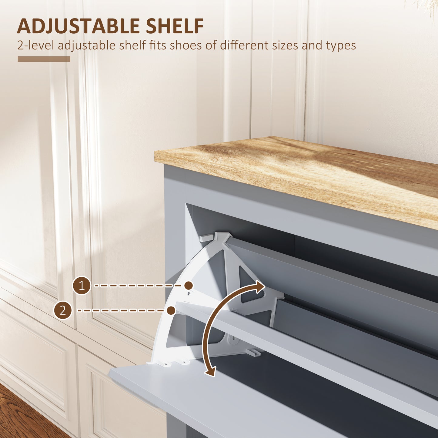 2 Drawer Shoe Cabinet Narrow Shoe Cupboard with Flip Doors, Grey