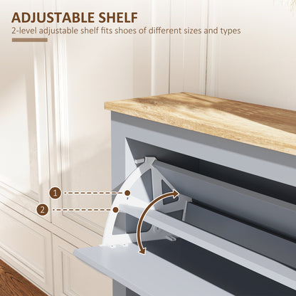 2 Drawer Shoe Cabinet Narrow Shoe Cupboard with Flip Doors, Grey