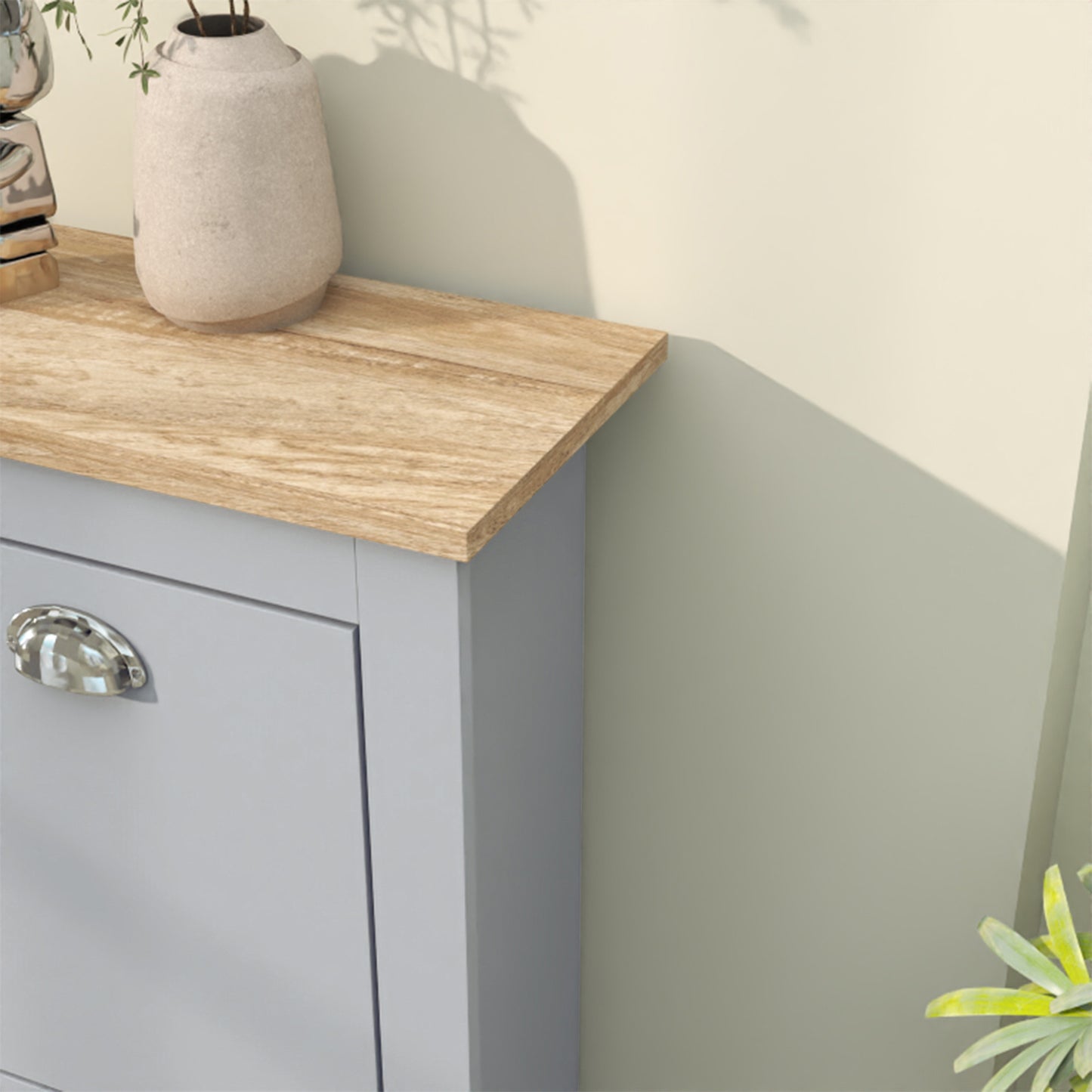 2 Drawer Shoe Cabinet Narrow Shoe Cupboard with Flip Doors, Grey