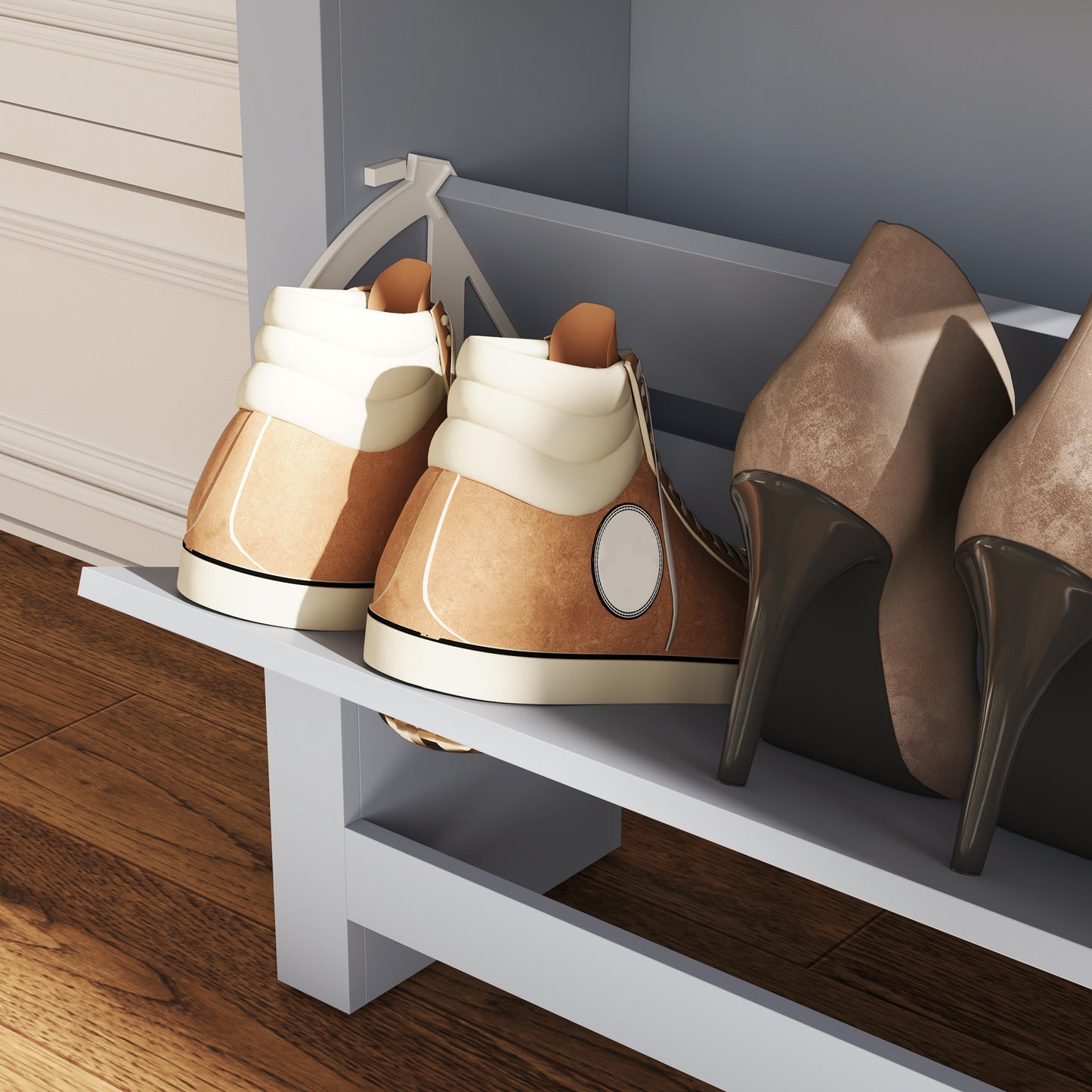 2 Drawer Shoe Cabinet Narrow Shoe Cupboard with Flip Doors, Grey