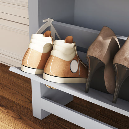 2 Drawer Shoe Cabinet Narrow Shoe Cupboard with Flip Doors, Grey