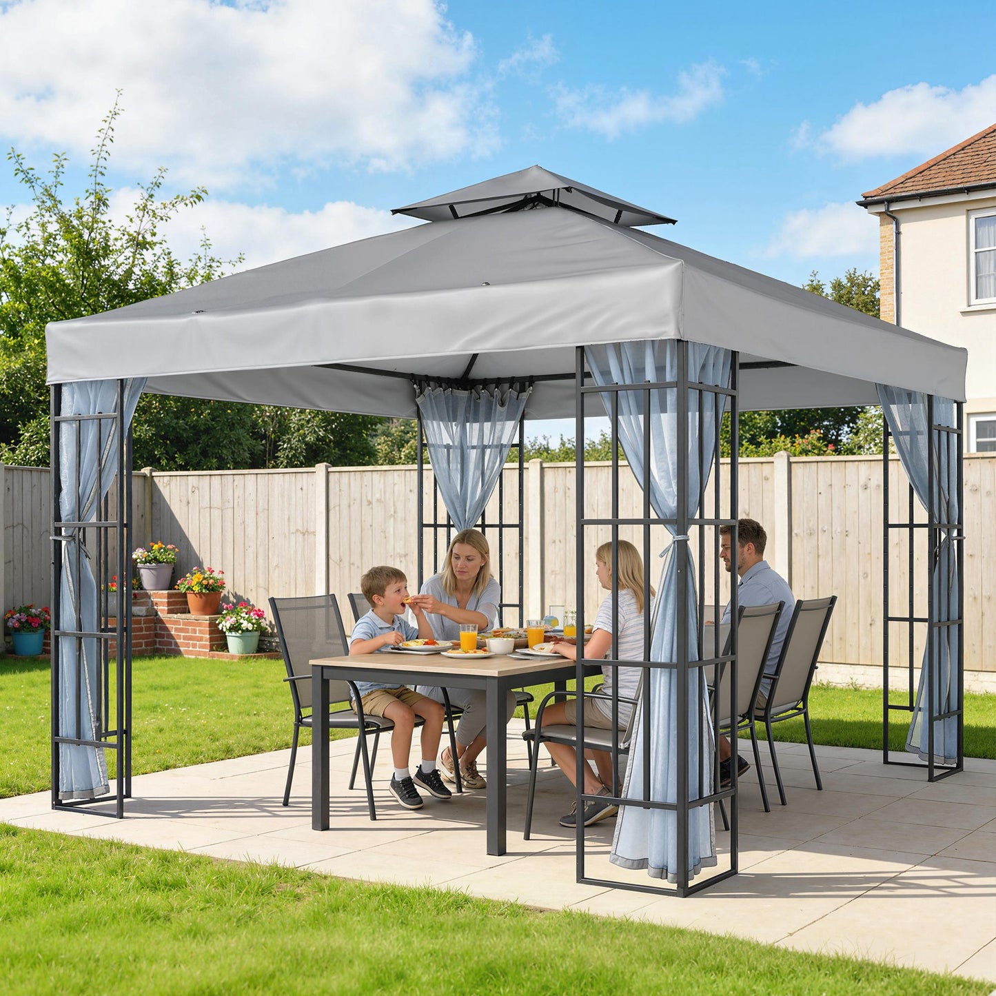 3 x 3(m) Patio Gazebo Canopy Garden Pavilion, Light Grey