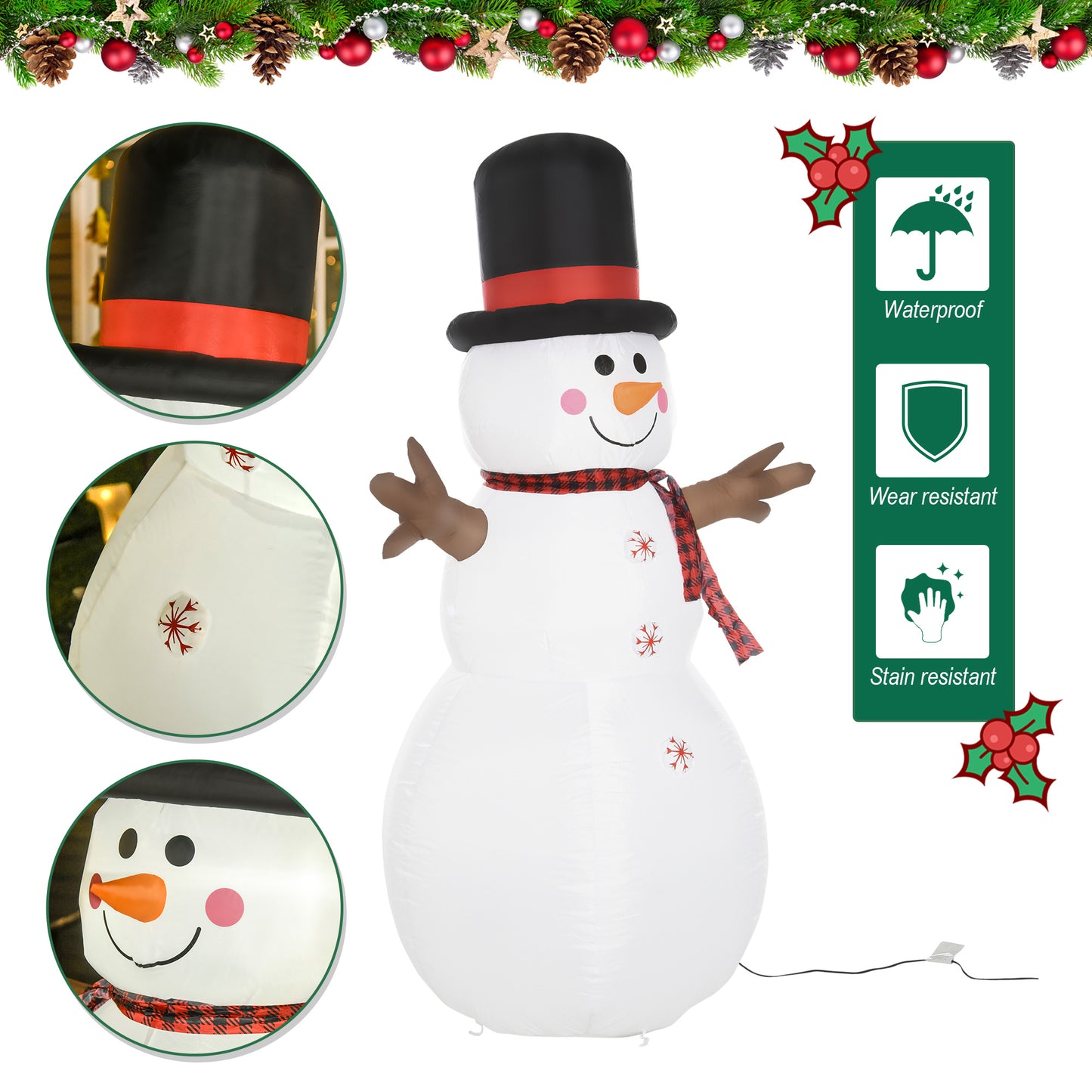 6ft Giant Inflatable Snowman Christmas Decoration LED Lights Accessories