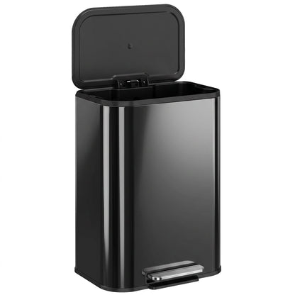 50L Kitchen Bin, Metal Rectangular Pedal Trash Bin, High Gloss Black