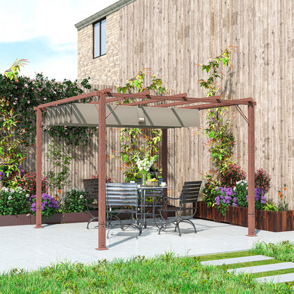3 x 3(m) Aluminium Garden Pergola with Retractable Roof, Natural