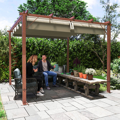 3 x 3(m) Aluminium Garden Pergola with Retractable Roof, Natural