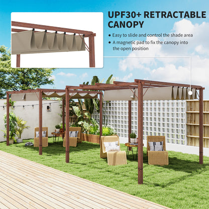 3 x 3(m) Aluminium Garden Pergola with Retractable Roof, Natural