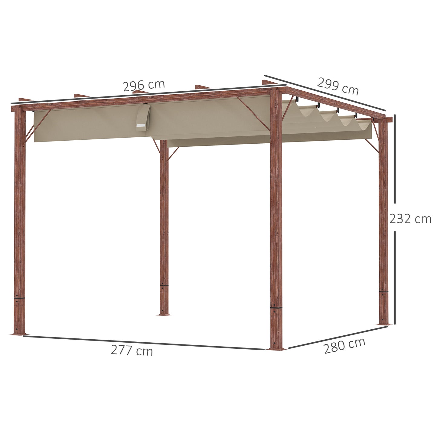 3 x 3(m) Aluminium Garden Pergola with Retractable Roof, Natural