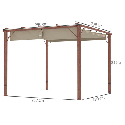 3 x 3(m) Aluminium Garden Pergola with Retractable Roof, Natural