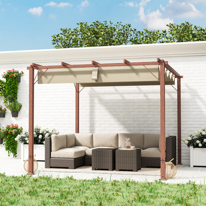 3 x 3(m) Aluminium Garden Pergola with Retractable Roof, Natural