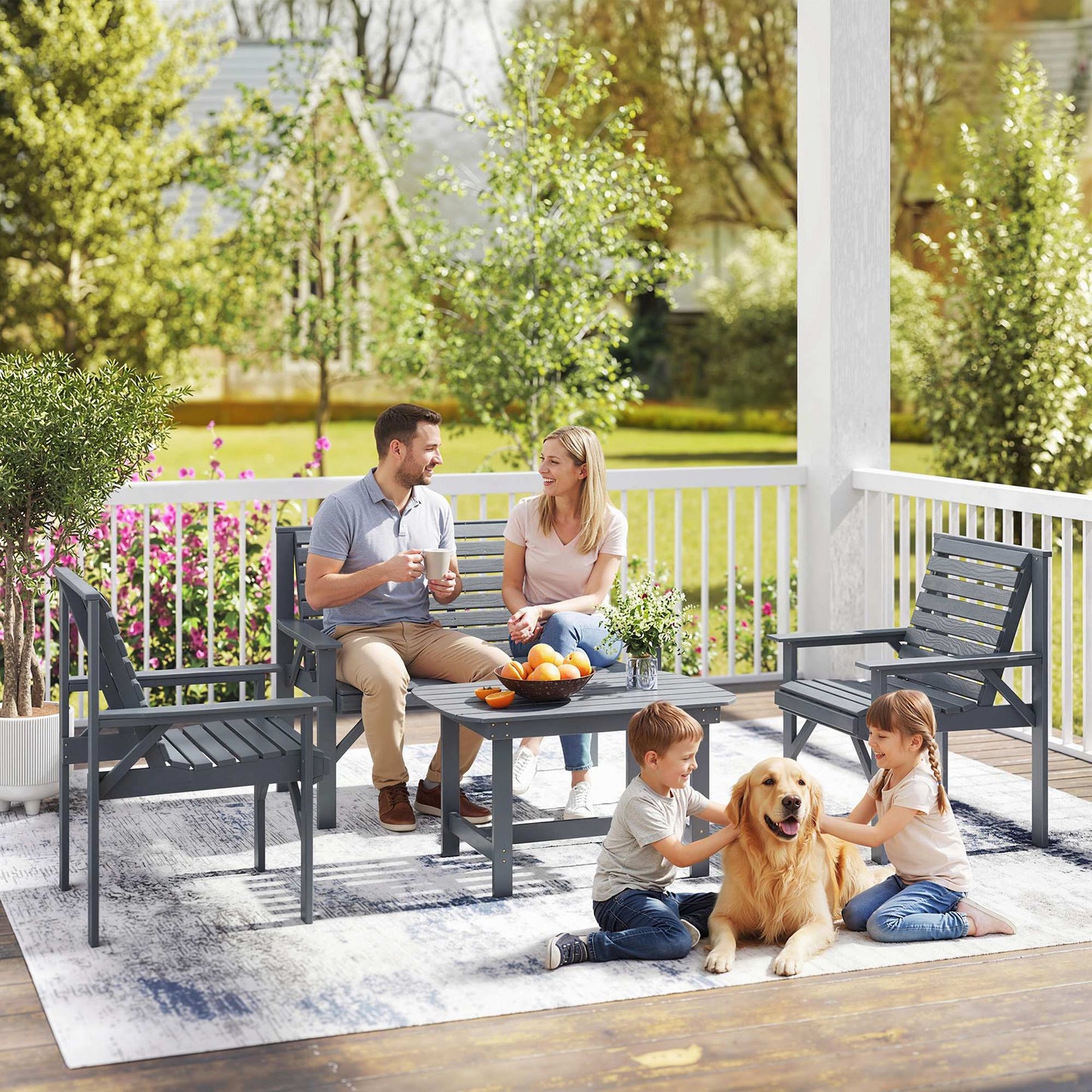 4 Seater Garden Furniture Sofa Set with Curved Seat, Grey