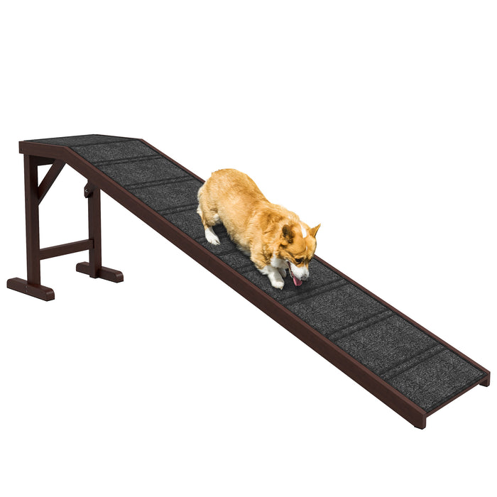 Pet Ramp for Dogs Non-slip Carpet Top Platform Pine Wood 188 x 40.5 x 63.5, Brown, Grey