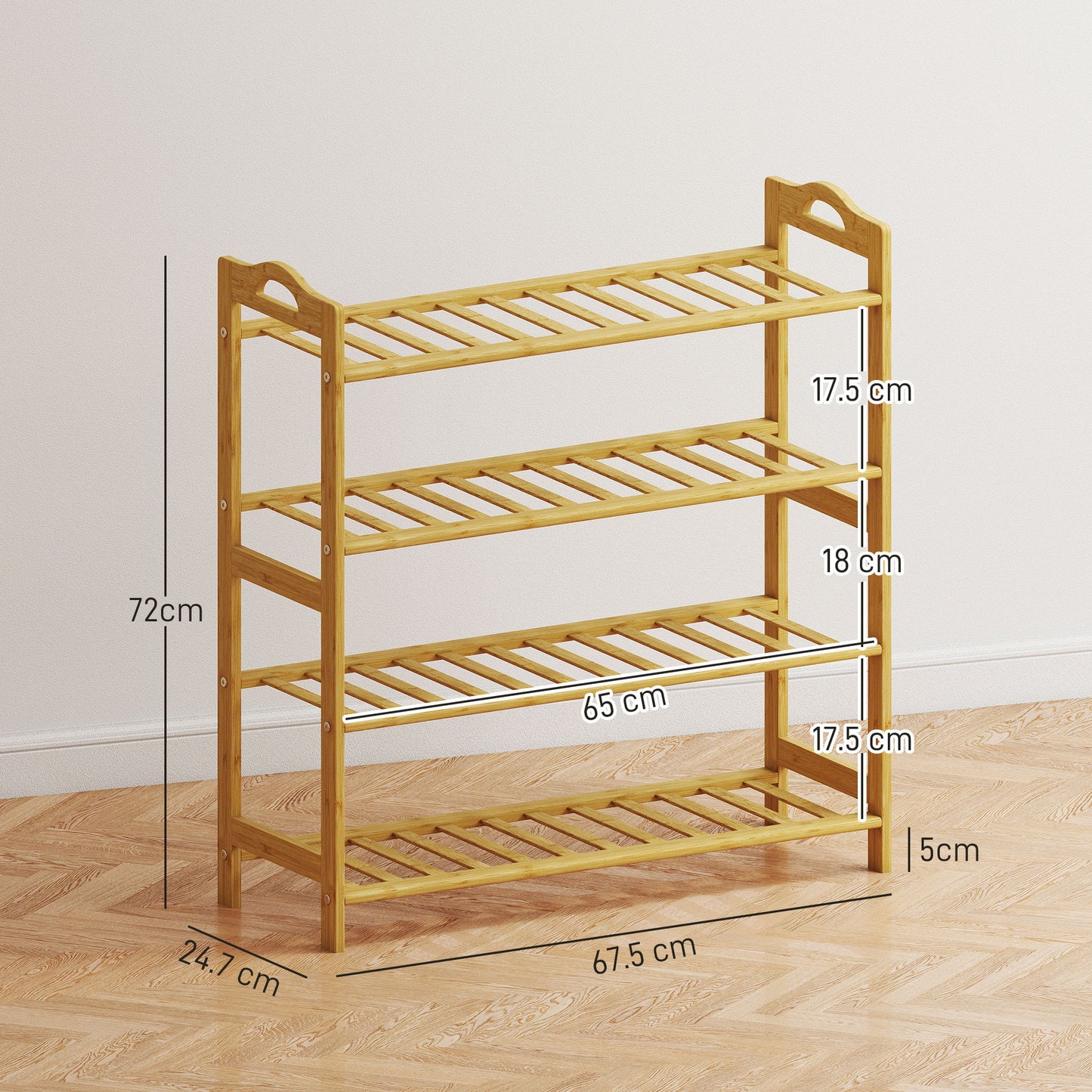 4-Tier Shoe Rack, Bamboo Shoe Shelf Stand, Natural Wood Finish