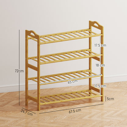 4-Tier Shoe Rack, Bamboo Shoe Shelf Stand, Natural Wood Finish