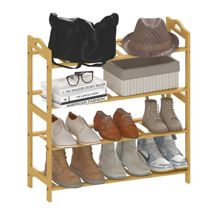 4-Tier Shoe Rack, Bamboo Shoe Shelf Stand, Natural Wood Finish