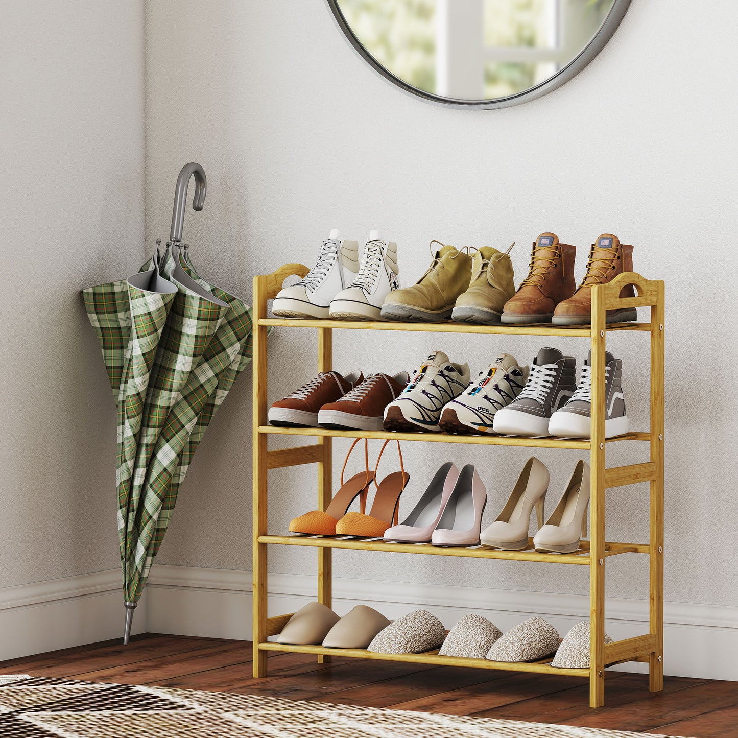4-Tier Shoe Rack, Bamboo Shoe Shelf Stand, Natural Wood Finish