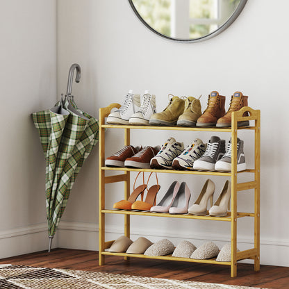 4-Tier Shoe Rack, Bamboo Shoe Shelf Stand, Natural Wood Finish