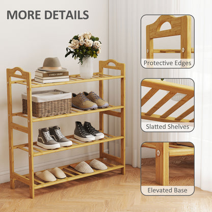 4-Tier Shoe Rack, Bamboo Shoe Shelf Stand, Natural Wood Finish