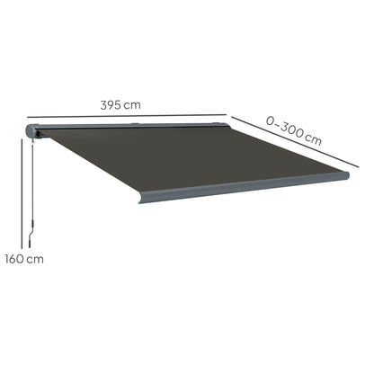 Outsunny 4 x 3(m) Full Cassette Electric Awning with Remote Controller, Aluminium Frame DIY Retractable Garden Awning, UPF50+ Sun Shade Canopy for Deck Door Window, Dark Grey
