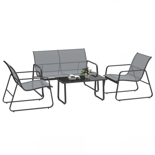 4 Piece Garden Furniture Set Patio Sofa Set w/ Chairs, Glass Top Table