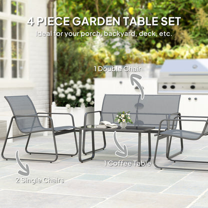 4 Piece Garden Furniture Set Patio Sofa Set w/ Chairs, Glass Top Table