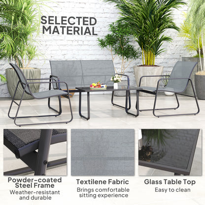 4 Piece Garden Furniture Set Patio Sofa Set w/ Chairs, Glass Top Table