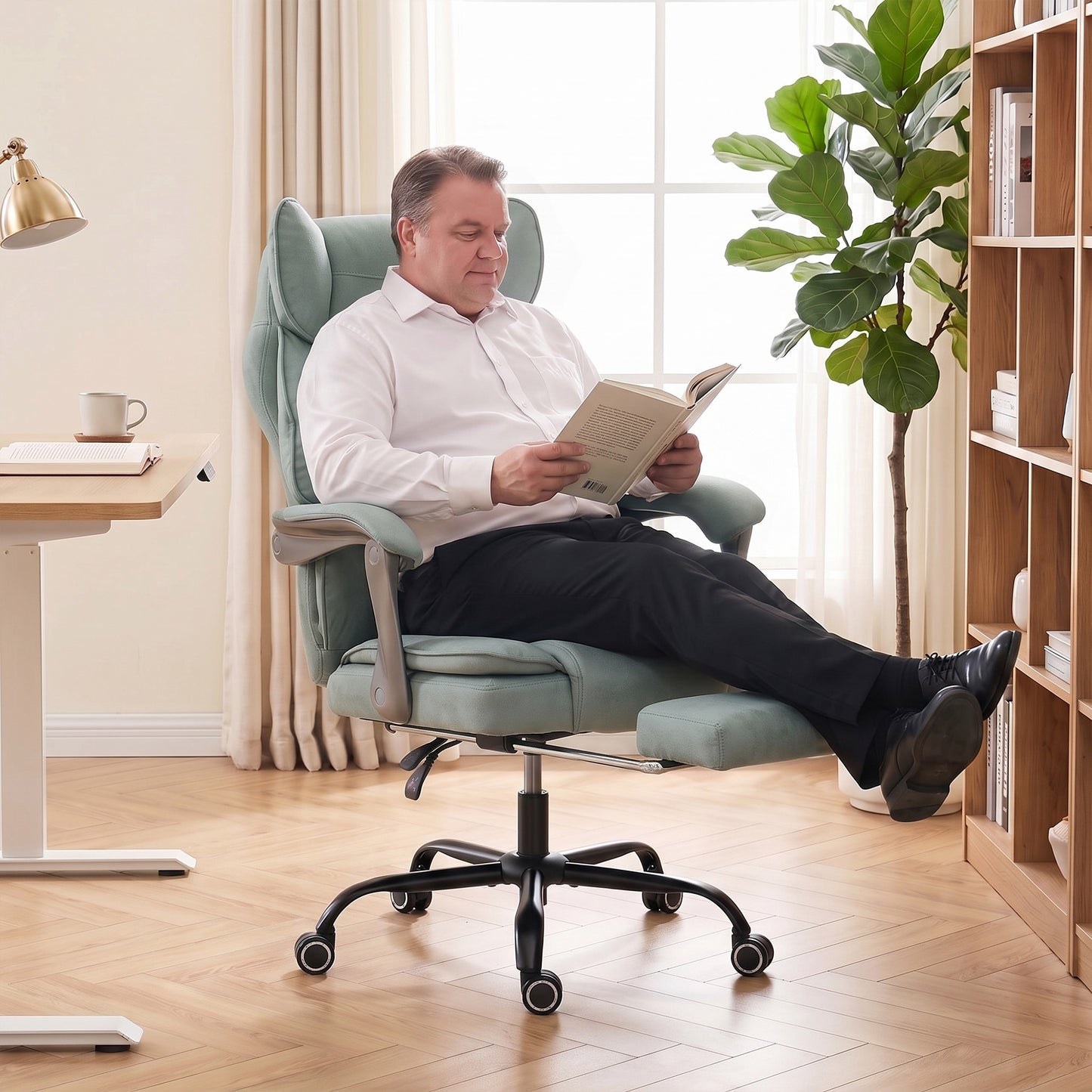 Big and Tall Office Chair with Lumbar Support, Light Blue