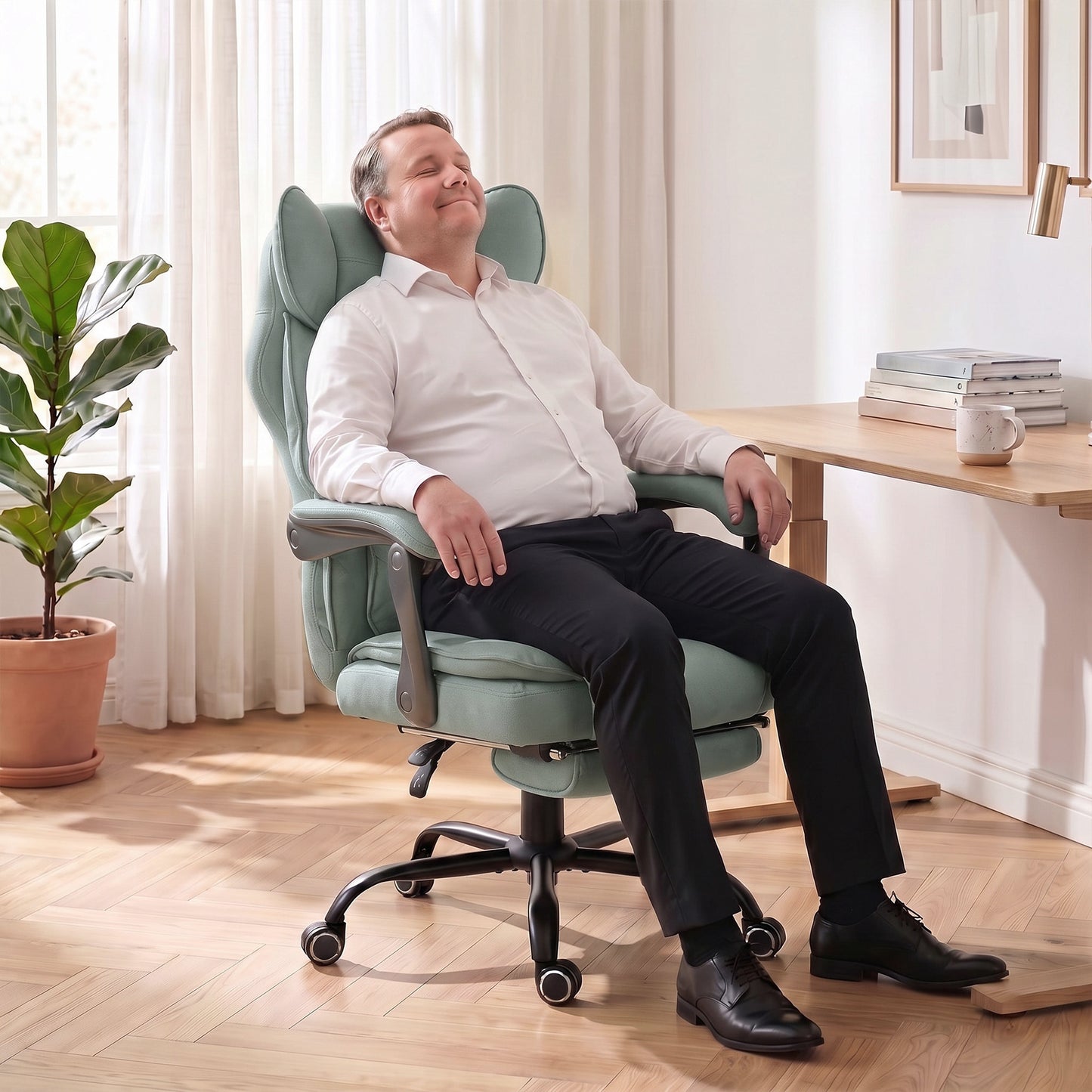 Big and Tall Office Chair with Lumbar Support, Light Blue